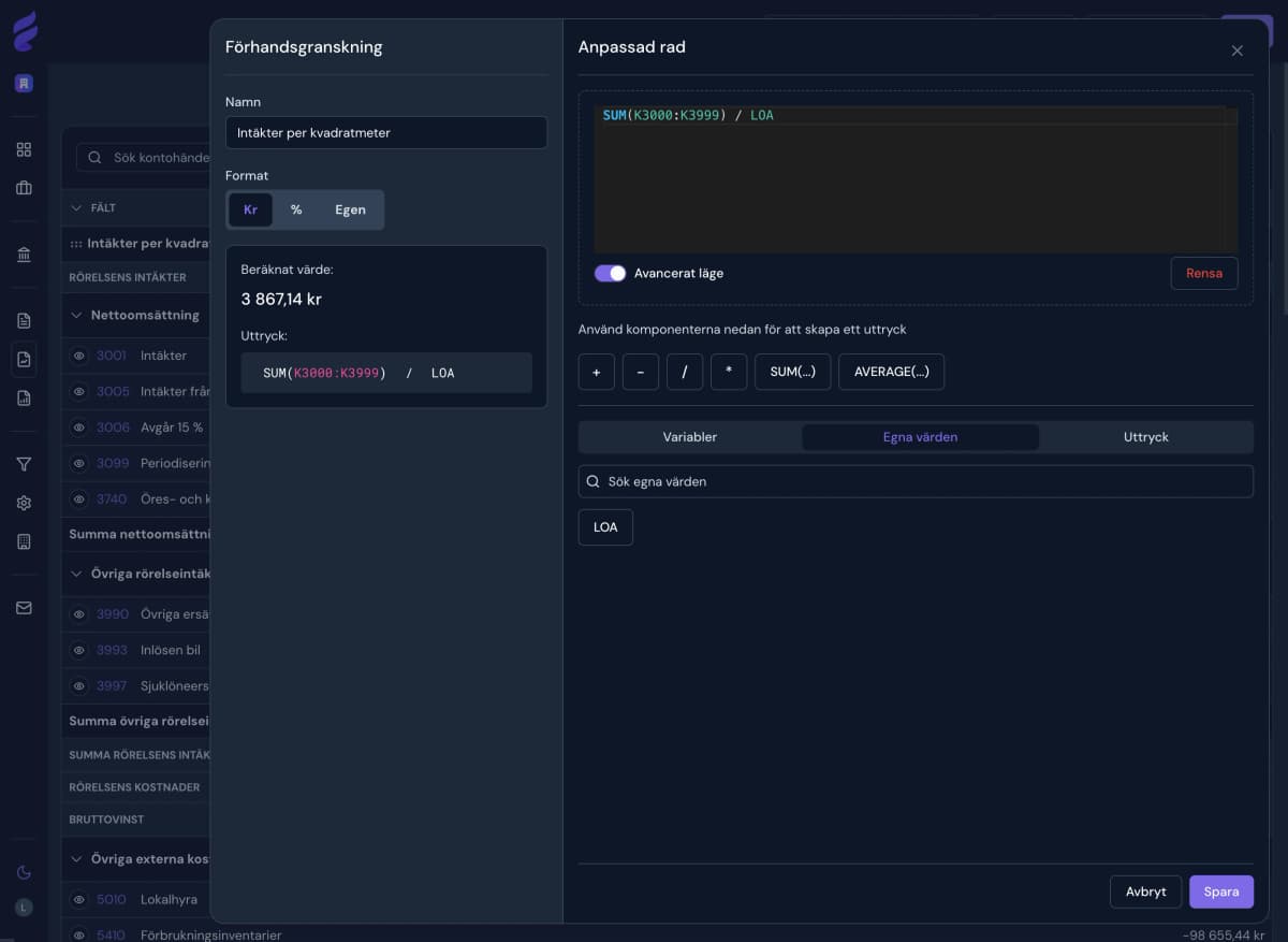Exempel på balansrapport
