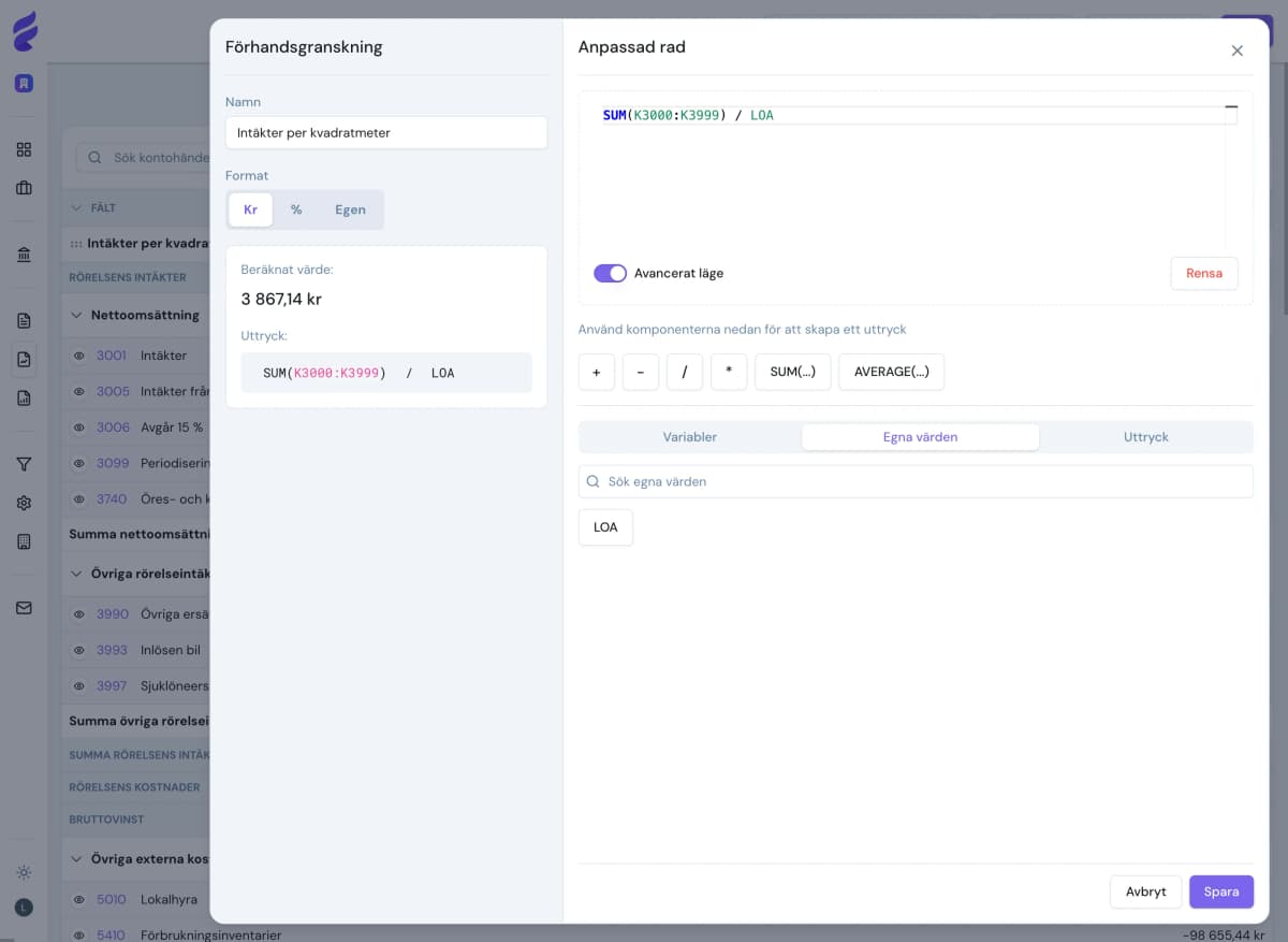 Exempel på balansrapport